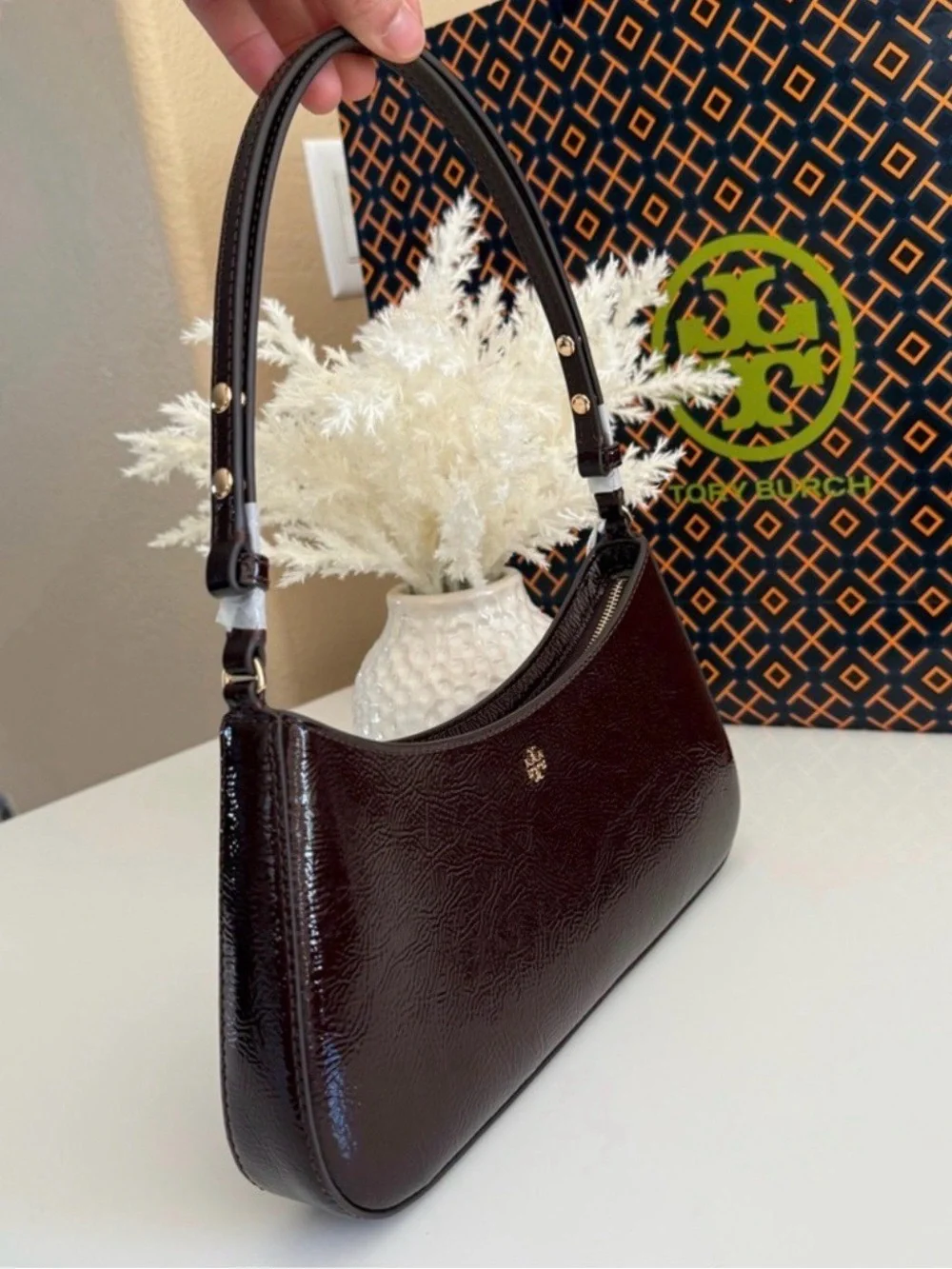 Tory Burch Emerson Crinkle Shoulder Bag 170230 In Agnello NWT leather